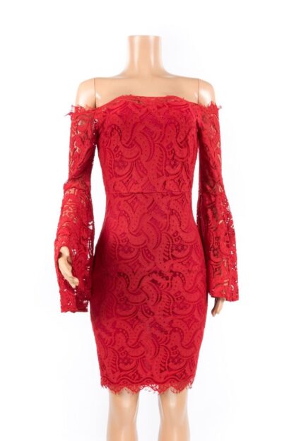 Lace Off Shoulder Bell Sleeve Dress - Image 5