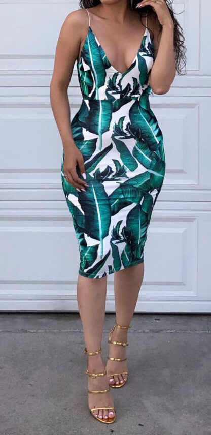 Wild Thoughts Palm Deep Cut Backless Dress