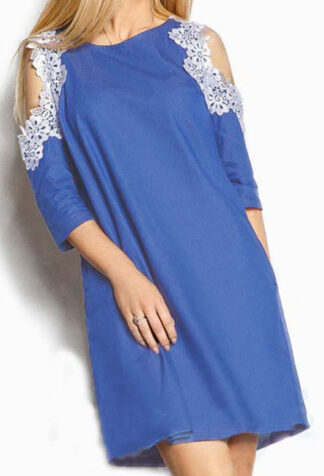 Casual Denim Lace Shoulder Dress