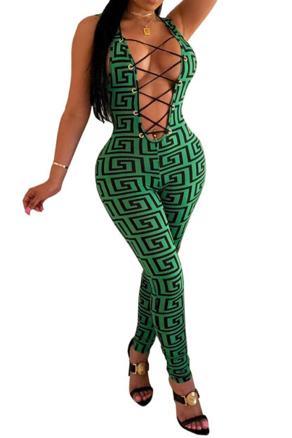 V-neck Jumpsuit w/ head tie