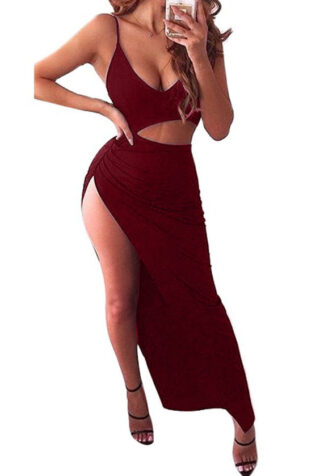 V-neck High Slit Sexy Dress