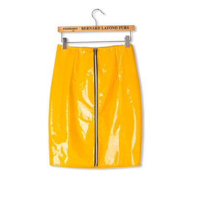Solid Zipper Leather Skirt