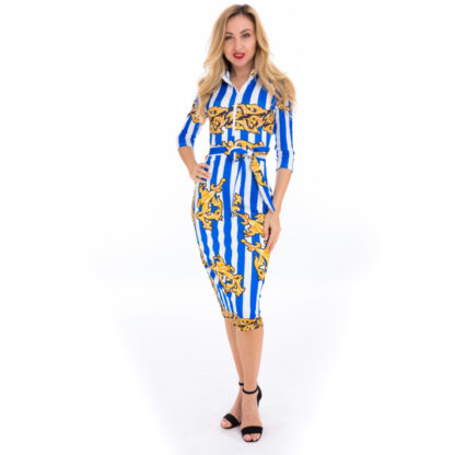 Blue and Gold Midi Dress