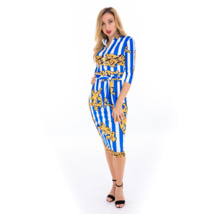 Blue and Gold Midi Dress - Image 3