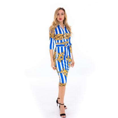 Blue and Gold Midi Dress - Image 2