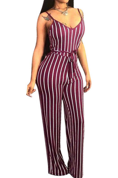 Sleeveless Striped Jumpsuit w/belt - Image 2