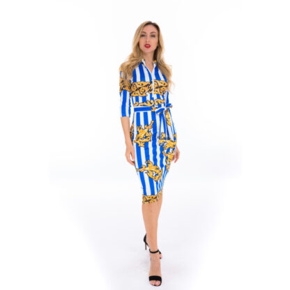 Blue and Gold Midi Dress - Image 4