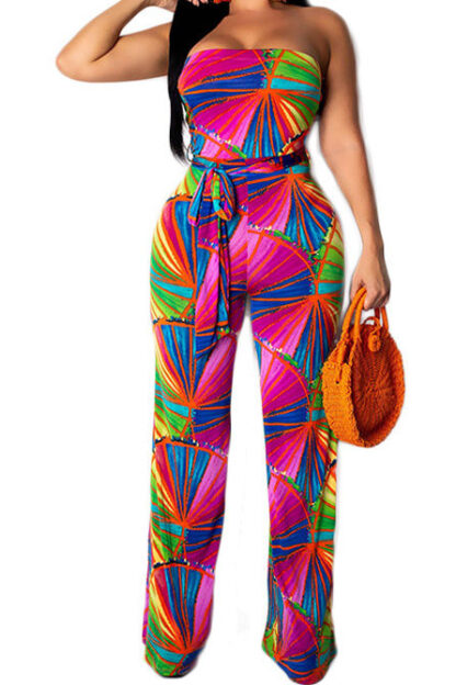 Strapless Printed Jumpsuit w/Belt