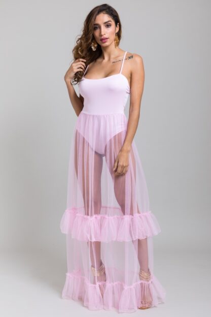 Sweet Heart Ruffle Mesh Maxi Dress