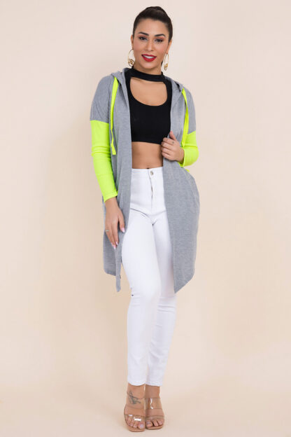 Grey/Lime Hoodie Cardigan - Image 3