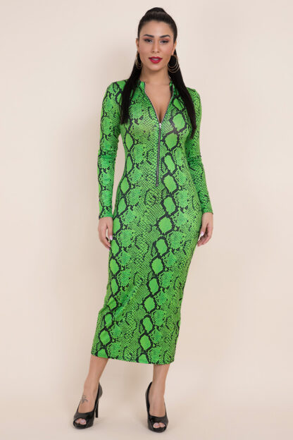 Green Stretchy Printed Dress
