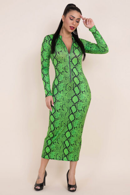 Green Stretchy Printed Dress - Image 2