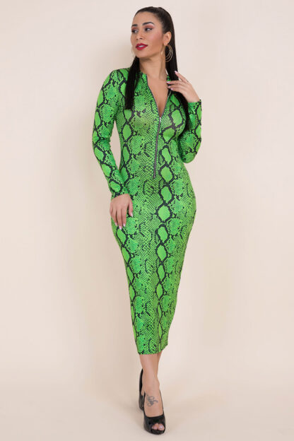 Green Stretchy Printed Dress - Image 3