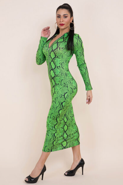 Green Stretchy Printed Dress - Image 5