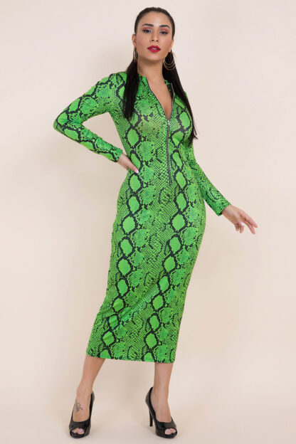 Green Stretchy Printed Dress - Image 4