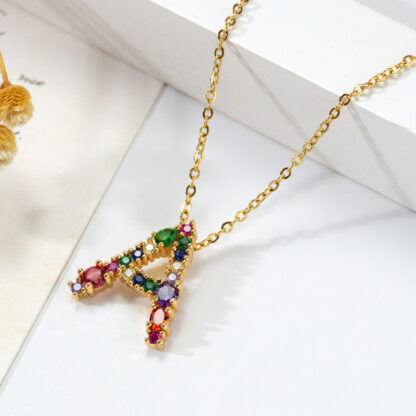 Gold Rhinestone Letter Necklace - Image 2