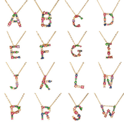 Gold Rhinestone Letter Necklace - Image 15