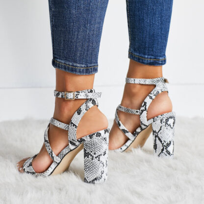 Sarah Snakeskin Chunky High Heel Sandals - Image 3