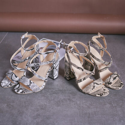 Sarah Snakeskin Chunky High Heel Sandals - Image 8