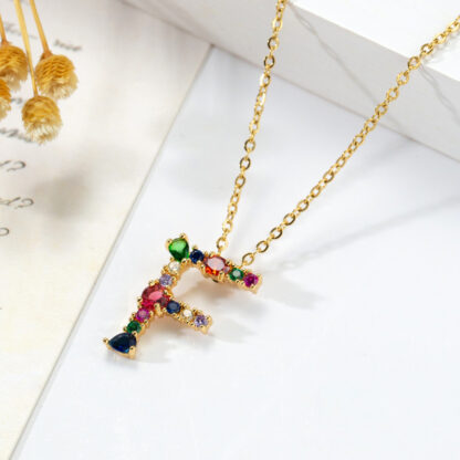 Gold Rhinestone Letter Necklace - Image 11