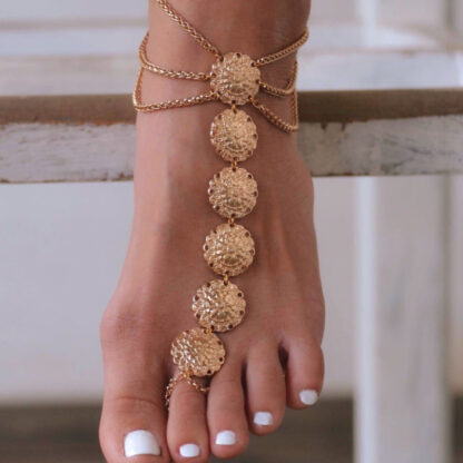 Metallic Embossed 1 Piece Gold Anklet - Image 3