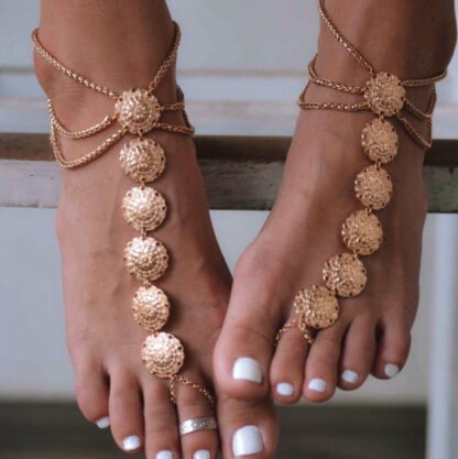 Metallic Embossed 1 Piece Gold Anklet - Image 2