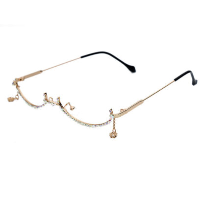 Diamond Half-Frame Alloy Rhinestone Glasses - Image 4