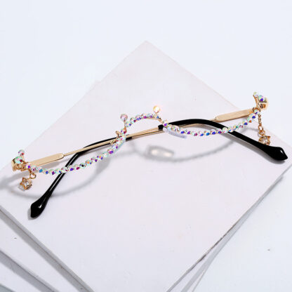 Diamond Half-Frame Alloy Rhinestone Glasses - Image 6