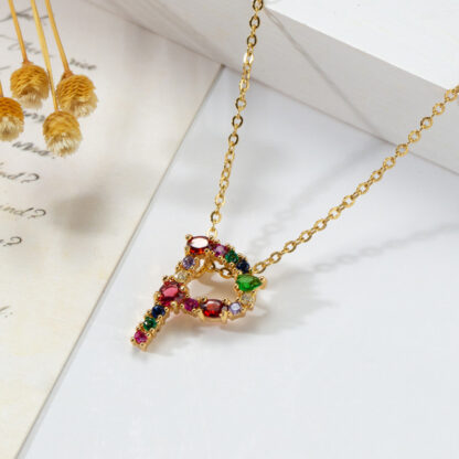 Gold Rhinestone Letter Necklace - Image 12