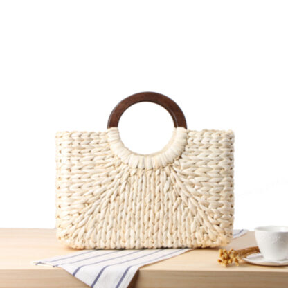 Melody Husks Wooden Handle Straw Handbag