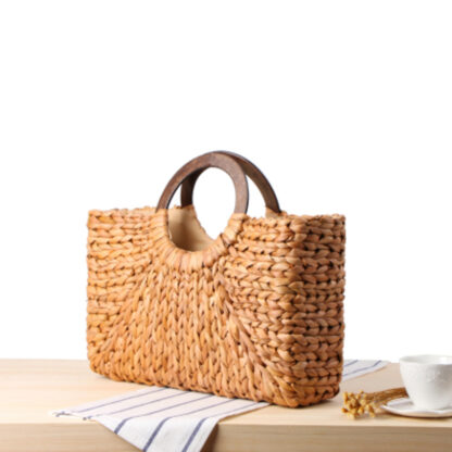 Melody Husks Wooden Handle Straw Handbag - Image 3