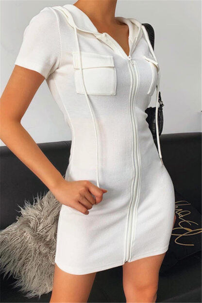 Casual White Hoody Mini Dress - Image 3