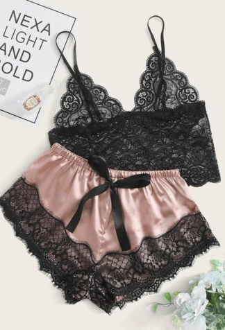Sexy Lace Sleep Wear Shorts Set