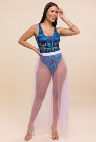 One Piece Mesh Swim Skirt Set