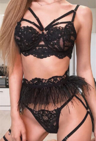 Featherly Love 3 Piece Lingerie Set