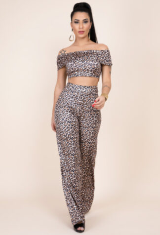 Off Shoulder Leopard Pants Set