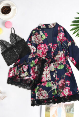 Floral 3 Piece Robe Sleepwear Set