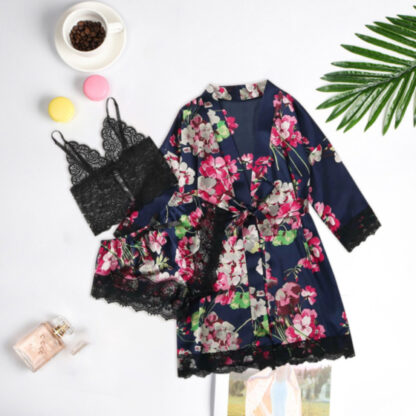 Floral 3 Piece Robe Sleepwear Set