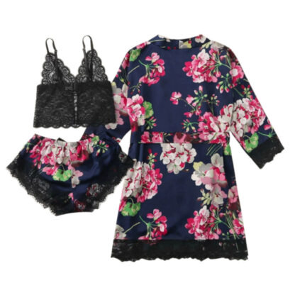 Floral 3 Piece Robe Sleepwear Set - Image 2