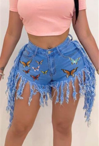Tassel Butterflies Denim Shorts