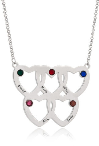 Custom Heart 5 Birthstone Family Necklace