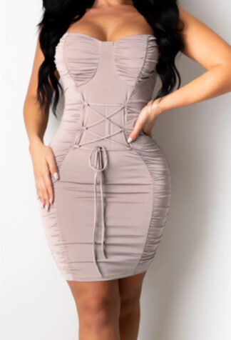 Pleated Lace-up Party Dress