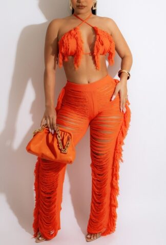 Feelings Knitted Tassel Pants Set