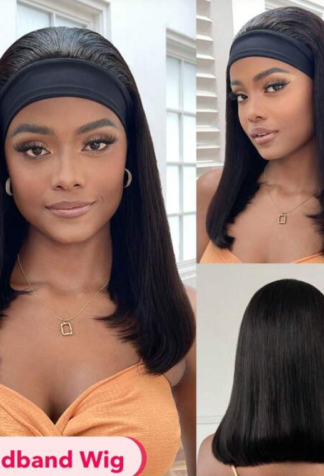 100% Human Hair Straight Bob Headband Wig