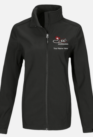 Women's Softshell Jacket - Black Cambrian College Nursing - Add Your Name